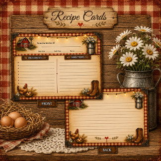 Rustic Farmhouse Chicken Eggs Recipe Cards |