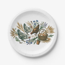 Rustic Farmhouse Chickens and Harvest Ceramic Plat