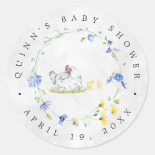 Rustic Farmhouse Chickens   Baby Shower Favour  Classic Round Sticker