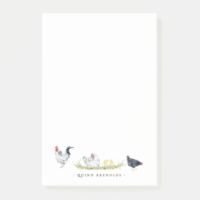 Rustic Farmhouse Chickens | Monogram Stationery Post-it Notes (Front)