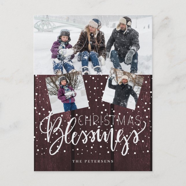 Rustic farmhouse Christmas blessings 3 photos Holiday Postcard (Front)