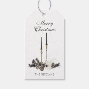 Rustic Farmhouse Christmas Candles & Pinecones Gift Tags