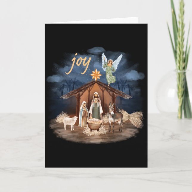 Rustic Farmhouse Christmas Joy Nativity  Card (Front)