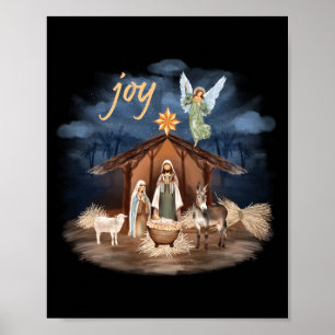 Rustic Farmhouse Christmas Joy Nativity Poster