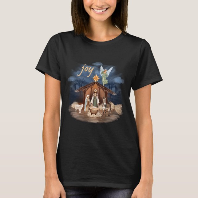 Rustic Farmhouse Christmas Joy Nativity  T-Shirt (Front)