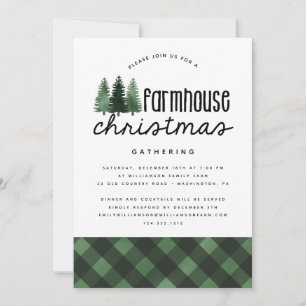 Rustic Farmhouse Christmas Party Buffalo Plaid  Invitation