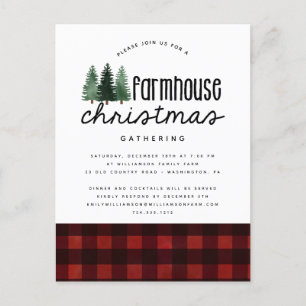 Rustic Farmhouse Christmas Plaid Party Invitation  Postcard