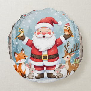 Rustic Farmhouse Christmas Round Pillow