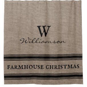 Rustic Farmhouse Christmas Ticking Burlap Shower   Curtain