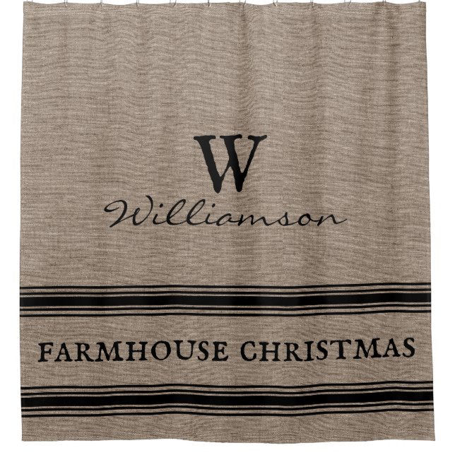 Rustic Farmhouse Christmas Ticking Burlap Shower   Shower Curtain (Front)