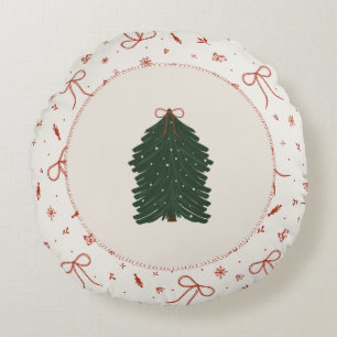 Rustic Farmhouse Christmas Tree Round Cushion