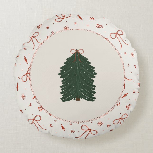 Rustic Farmhouse Christmas Tree Round Cushion (Front)