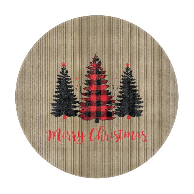Rustic Farmhouse Christmas Tree Trio Cutting Board (Front)