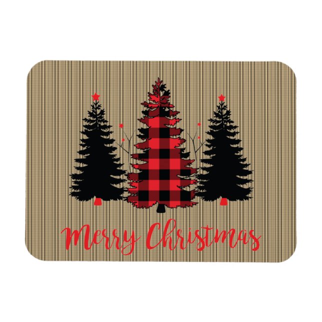 Rustic Farmhouse Christmas Tree Trio Magnet (Horizontal)