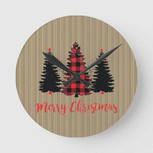 Rustic Farmhouse Christmas Tree Trio Round Clock