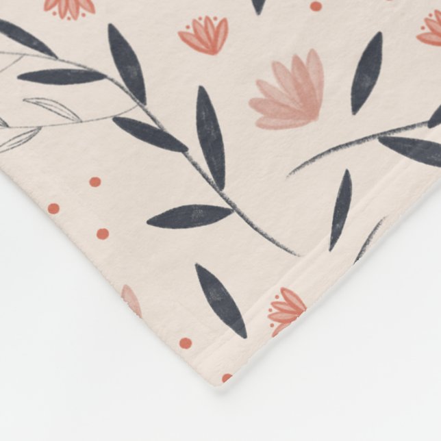Rustic Farmhouse Coral Florals Fleece Blanket (Corner)