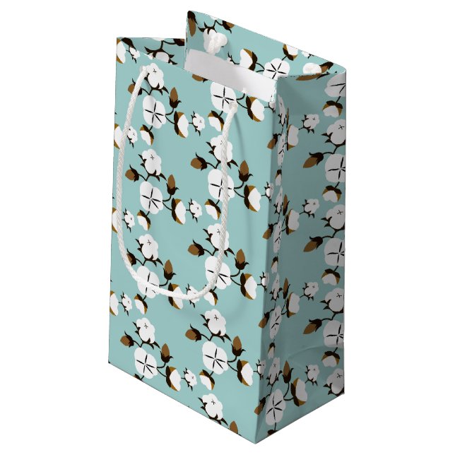 Rustic Farmhouse Cotton Flowers & Teal Small Gift Bag (Back Angled)