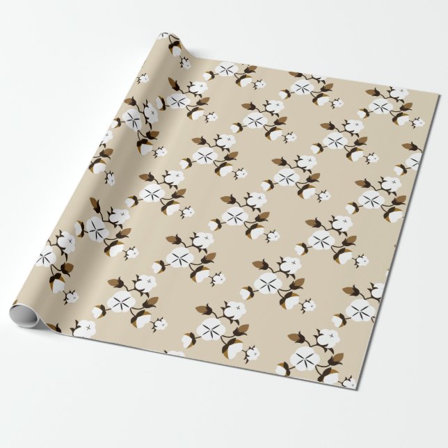 Rustic Farmhouse Cotton Flowers Wrapping Paper (Unrolled)