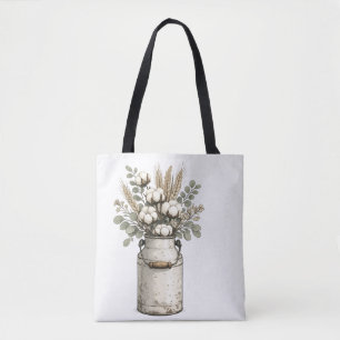 Rustic Farmhouse Cotton & Wildflower Arrangement Tote Bag