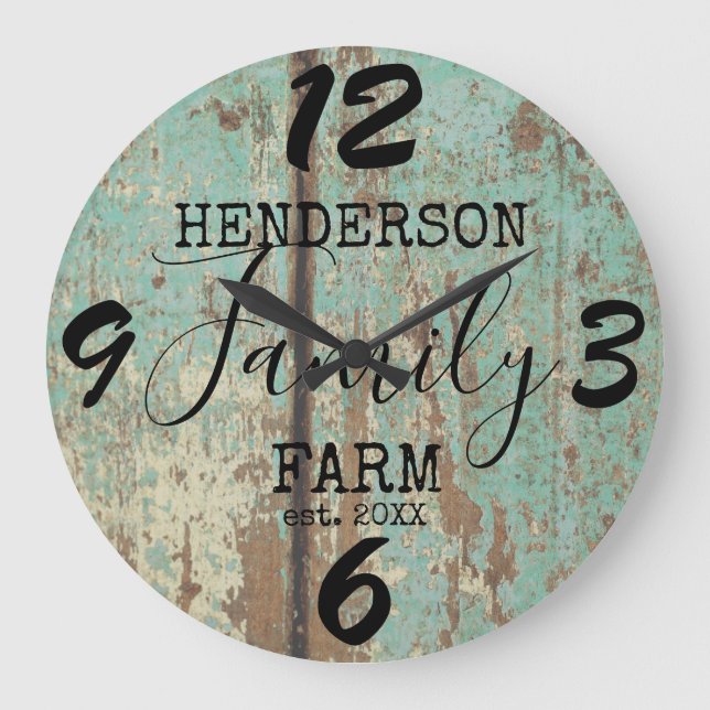 Rustic Farmhouse Country Wooden Distressed Family Large Clock (Front)