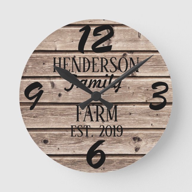 Rustic Farmhouse Country Wooden Wood Grain Custom Round Clock (Front)