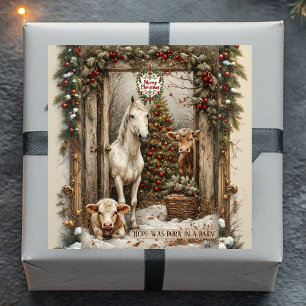 Rustic Farmhouse Cow Country Horse Merry Christmas Square Sticker