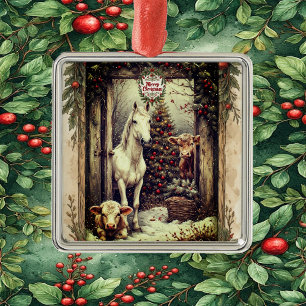 Rustic Farmhouse Cow Horse Country Christmas Rural Metal Tree Decoration