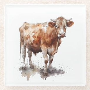Rustic Farmhouse Cow Portrait Glass Coaster