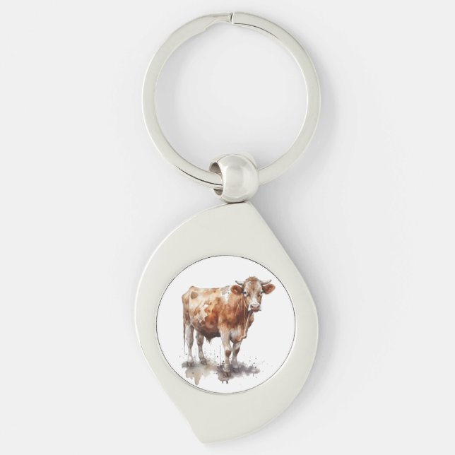  Rustic Farmhouse Cow Portrait Key Ring (Front)