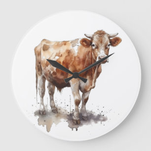 Rustic Farmhouse Cow Portrait Large Clock