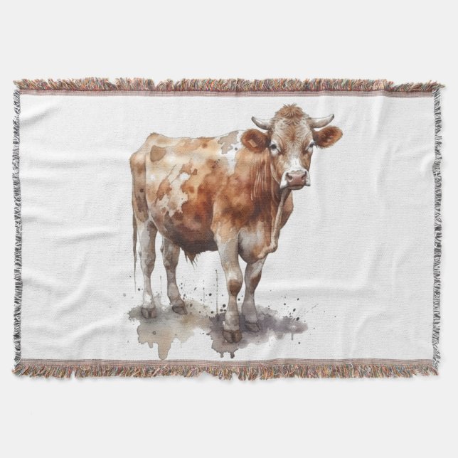 Rustic Farmhouse Cow Portrait Throw Blanket (Front)