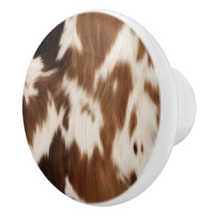 Rustic Farmhouse Cowboy Western Country Cowhide Ceramic Knob