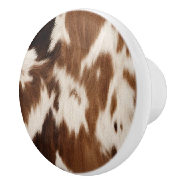 Rustic Farmhouse Cowboy Western Country Cowhide Ceramic Knob (Right)