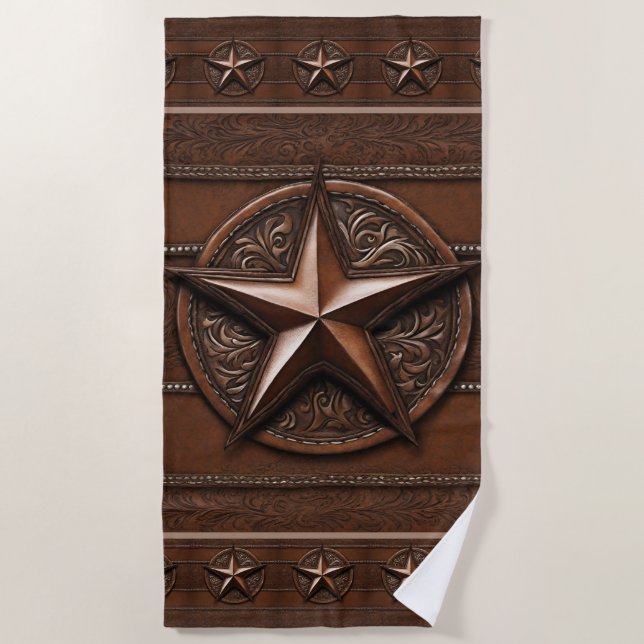 Rustic Farmhouse Cowboy Western Country Texas Star Beach Towel (Front)