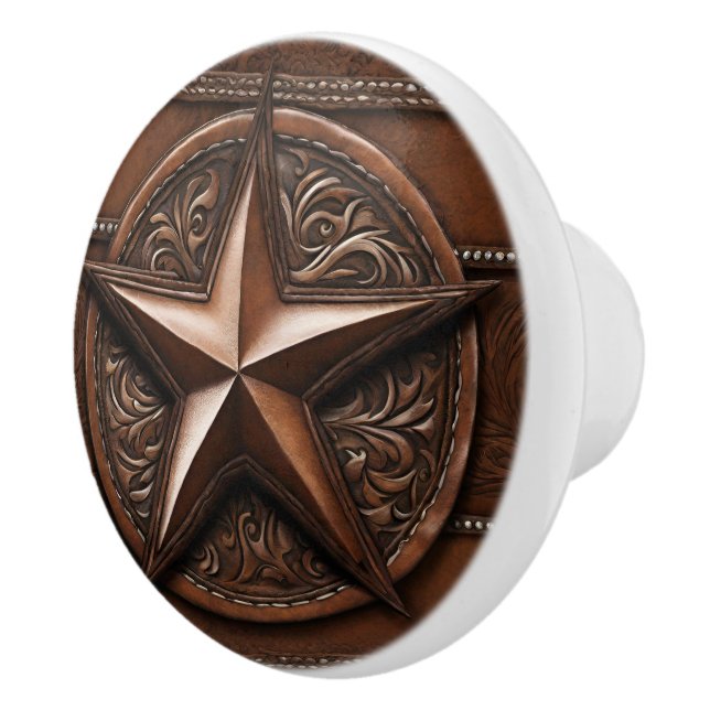 Rustic Farmhouse Cowboy Western Country Texas Star Ceramic Knob (Right)
