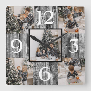 Rustic Farmhouse Custom Photo Collage  Square Wall Clock