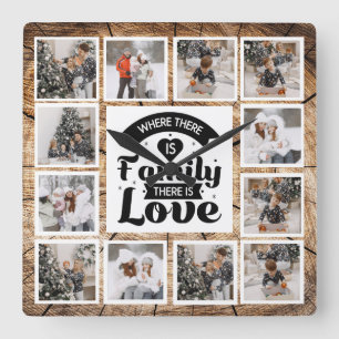 Rustic Farmhouse Custom Photo Collage  Square Wall Clock