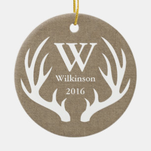 Rustic Farmhouse Deer Antlers Family Photo Ceramic Tree Decoration