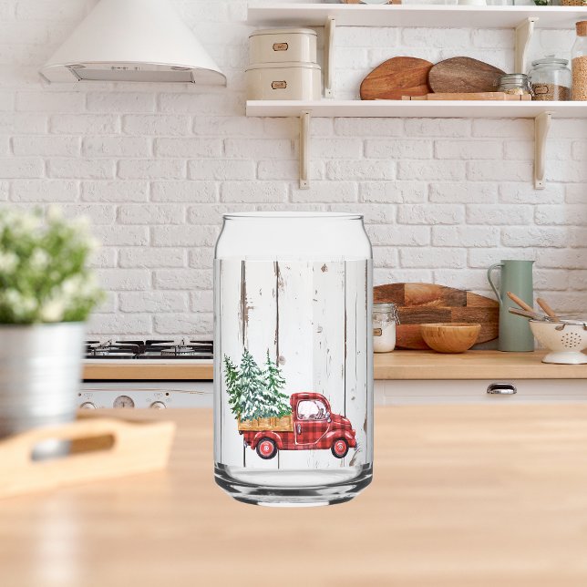 Rustic Farmhouse Distressed Wood Red Truck Can Gla Glass (Creator Uploaded)