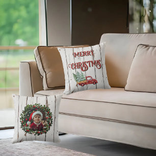 Rustic Farmhouse Distressed Wood Red Truck Cushion