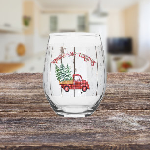 Rustic Farmhouse Distressed Wood Red Truck Glass