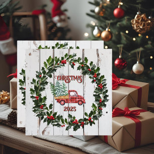 Rustic Farmhouse Distressed Wood Red Truck Invite