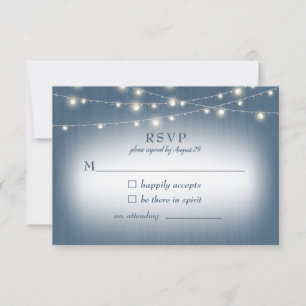 Rustic Farmhouse Dusty Blue Lights Wedding RSVP Card