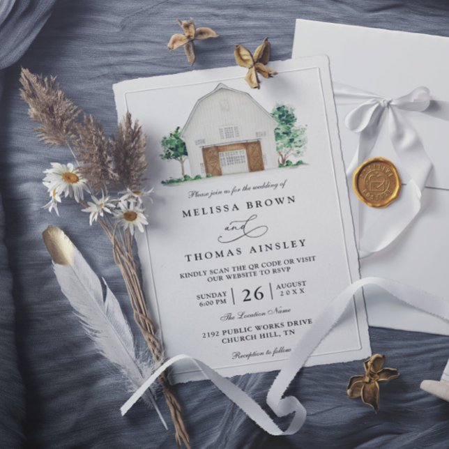 Rustic Farmhouse Elegant Barn QR Code Wedding Invitation (Creator Uploaded)