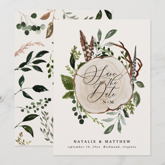 Rustic farmhouse elegant fall wedding save the date (Front/Back)