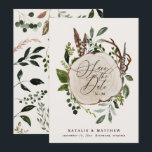 Rustic farmhouse elegant fall wedding save the date<br><div class="desc">Rustic wedding wood slice and floral save the date invite. With beautiful watercolor details. This modern wedding invite is sure to set the style for your big day.</div>