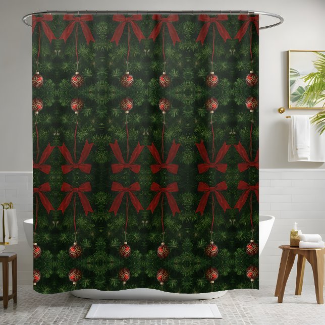 Rustic Farmhouse Evergreen Ornament Bathroom Decor Shower Curtain (Creator Uploaded)
