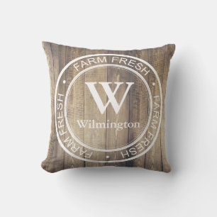Rustic Farmhouse Family Name Farm Fresh Label Cushion