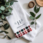 Rustic Farmhouse Family Name Monogram Tea Towel<br><div class="desc">Featuring initial monogram surrounded by branches along with a last name and established date, and beautiful farmhouse plaid. Add your custom wording to this design by using the "Edit this design template" boxes on the right-hand side of the item or click the blue "Customise it" button to arrange the text,...</div>
