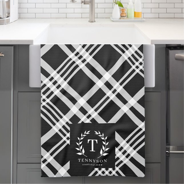 Rustic Farmhouse Family Name Monogram Wreath Tea Towel (Creator Uploaded)